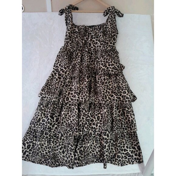 Womens Leopard Print Going Out Layered Ruffle Dress Party Event Pullover 2XL - Picture 1 of 8
